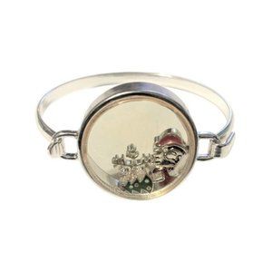 Silver Burnished Christmas Floating Locket Hook Bracelet